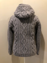 Load image into Gallery viewer, Kingspier Vintage - Laundromat 100% wool cardigan in grey with hood, zipper, vertical pockets and one inside pocket. Fully lined in soft fleece. Made in Nepal.
