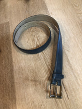Load image into Gallery viewer, Kingspier Vintage -Vintage Cobbler navy embossed leather belt with silver buckle. Made in Spain.
