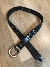 Load image into Gallery viewer, Kingspier Vintage - Vintage Guess Black Leather Belt with silver buckle and ring and grommet details.
