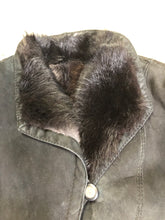 Load image into Gallery viewer, Kingspier Vintage - Black shearling coat with shearling lining, button closures and slash pockets.
