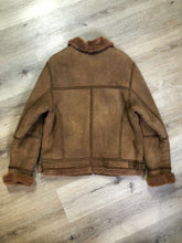 Load image into Gallery viewer, Kingspier Vintage - Hilshien brown shearling bomber coat with shearling trim and lining, zipper closure and slash pockets.
