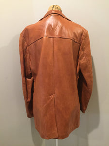 Kingspier Vintage - Alder brown leather jacket with button closures and three patch pockets. Made in California. Size 42.