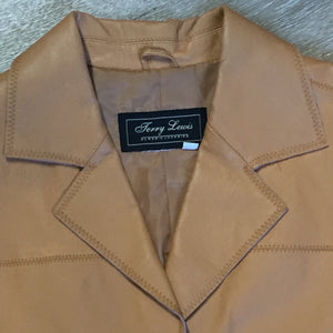 Kingspier Vintage - Jerry Lewis tan leather jacket with button closures and patch pockets. Size medium.