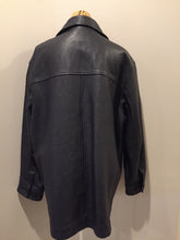 Load image into Gallery viewer, Kingspier Vintage - Gap black leather jacket with button closures, slash pockets, inside pocket and quilted lining. Size large. 
