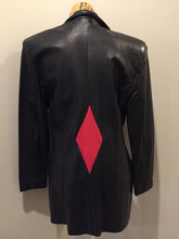 Load image into Gallery viewer, Kingspier Vintage - Cito Leather black leather jacket with red diamond pattern, welt pockets and princess seams. Size 7.
