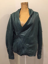 Load image into Gallery viewer, Kingspier Vintage - Leather Factory forest green 1980’s leather jacket with unique shall collar, zipper and vertical pockets, Size XS.
