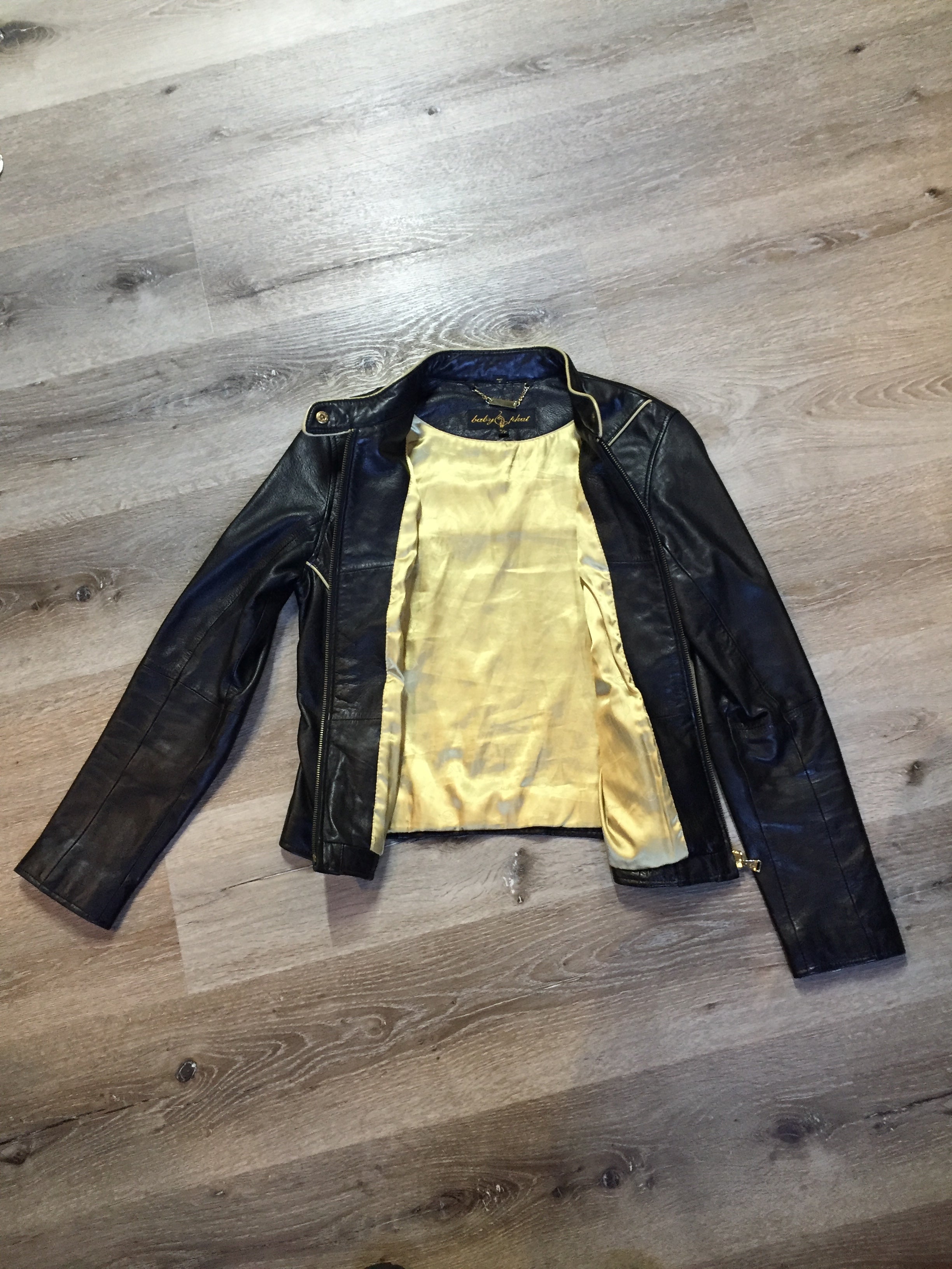 Black moto jacket with gold zipper best sale