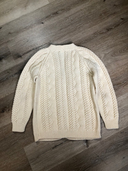 Kingspier Vintage - Vintage hand knit cardigan in cream with button closures. Made in Canada. Size Medium.