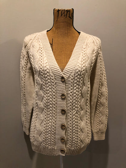 Kingspier Vintage - Vintage hand knit cardigan in cream with button closures. Made in Canada. Size Medium.