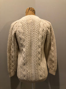 Kingspier Vintage - Vintage hand knit cardigan in cream with button closures. Made in Canada. Size Medium.