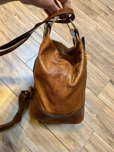 Load image into Gallery viewer, Vintage Valentino Di Paolo brown leather bucket bag/ knapsack with brass hardware, multi-pockets and multi- zip.

Made in Italy
