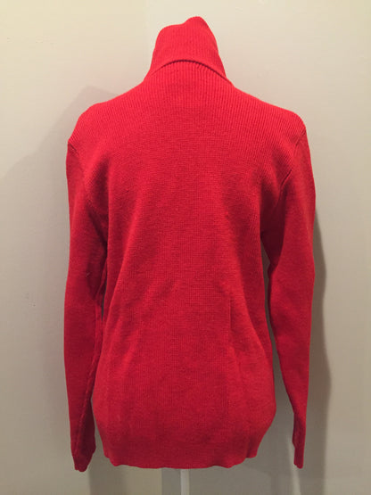 Kingspier Vintage - Vintage Caldwell Knit Rite Mills hand-fashioned cardigan in red with zipper and pockets. Made in Canada.