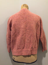 Load image into Gallery viewer, Kingspier Vintage - Hand Knit 100% wool cardigan in pink with cable knit stitch panel running down the center front. Size XS/S.
