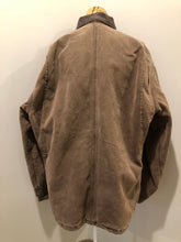 Load image into Gallery viewer, Kingspier Vintage - Carhartt brown chore jacket with brown corduroy collar, button closures, four patch pockets and a felted wool inside lining. Size XL
