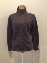 Load image into Gallery viewer, Kingspier Vintage - Eagle’s Eye wool cardigan in brown with zipper closure. Size small.
