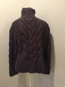 Kingspier Vintage - Brown wool cable knit cardigan in brown with button closures. Size medium.