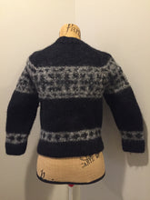 Load image into Gallery viewer, Kingspier Vintage - Hand knit cardigan in black and grey with zipper closure. Marked XL but fits more like a XS (women).
