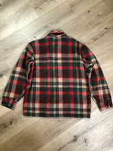 Load image into Gallery viewer, Kingspier Vintage - Regent wool blend lumberjack shirt in green, brown and red plaid with button closures and two flap pockets on the chest. Made in Canada.
