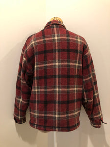 Kingspier Vintage - Woolrich Rugged Outdoor Wear red plaid wool jacket with button closures, two flap pockets and a fleece lining. Made in the USA. Size large.
