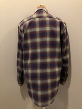 Load image into Gallery viewer, Kingspier Vintage - Herman Survivor faded blue red and green plaid lumberjack shirt with button closures and two flap pockets on the chest. Size large.
