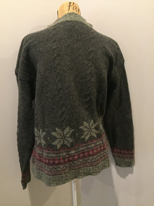 Kingspier Vintage - One on One green and red wool cardigan with zipper closure. Size large.