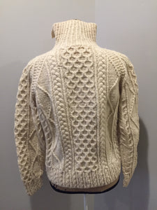 Kingspier Vintage - Fisherman’s style honeycomb, diamond and braided knit wool cardigan in cream with button closures and patch pockets. Size small (womens).