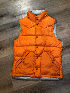 Kingspier Vintage - Scotch and Soda reversible orange and grey 1970’s down filled puffer vest with snap closures and patch pockets. Made in Amsterdam.
