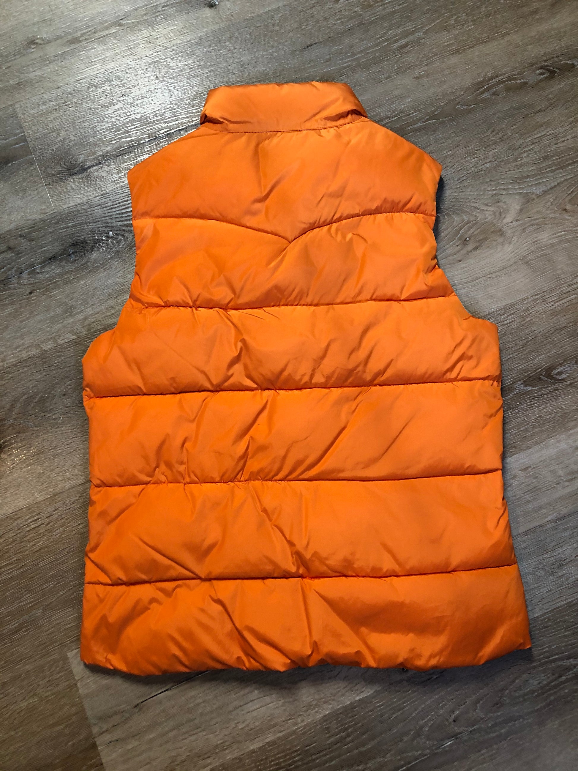 Kingspier Vintage - Scotch and Soda reversible orange and grey 1970’s down filled puffer vest with snap closures and patch pockets. Made in Amsterdam.