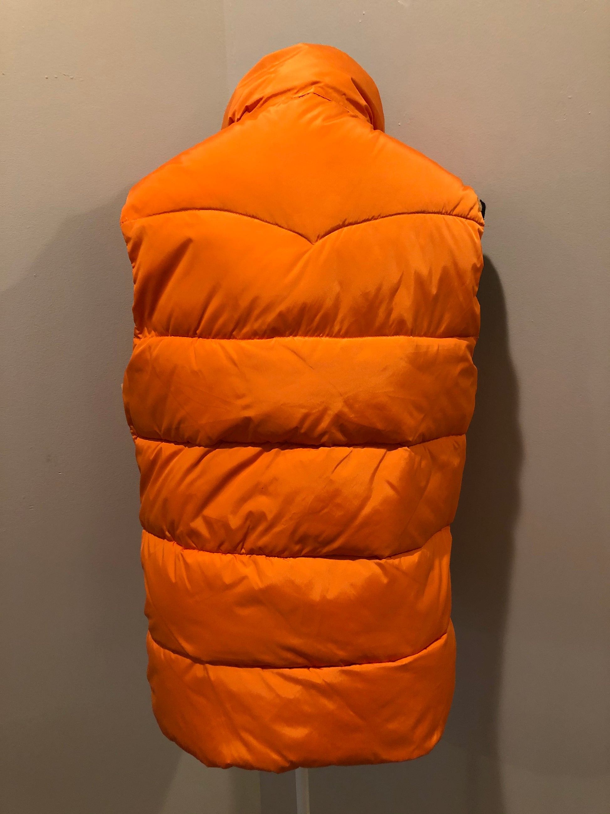 Kingspier Vintage - Scotch and Soda reversible orange and grey 1970’s down filled puffer vest with snap closures and patch pockets. Made in Amsterdam.