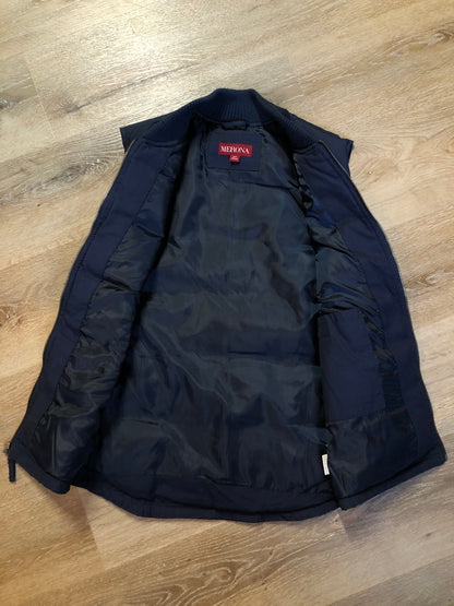 Kingspier Vintage - Merona navy blue puffer vest with zipper closure, slash pockets and inside pocket. Size small.