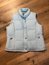 Load image into Gallery viewer, Kingspier Vintage - Alpinetek baby blue down filled puffer vest with zipper and snap closures, vertical zip pockets. Size large.

