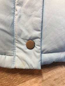 Kingspier Vintage - Alpinetek baby blue down filled puffer vest with zipper and snap closures, vertical zip pockets. Size large.
