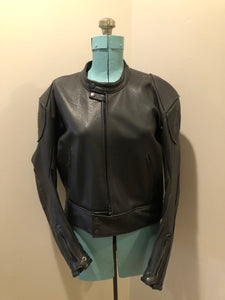 Kingspier Vintage - Vintage MW Leathers black full grain leather motorcycle jacket with mesh lining,snap collar, zipper closure, zip pockets and am inside pocket.
