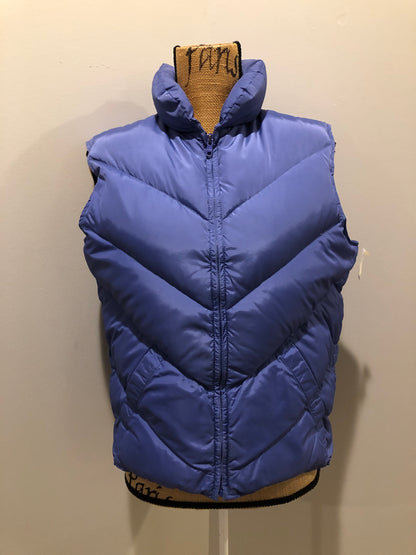 Kingspier Vintage - Eddie Bauer purple down filled puffer vest with zipper closure and slash pockets. Size medium.