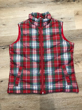 Load image into Gallery viewer, Kingspier Vintage - Land’s End red/ green/ blue/ white plaid down filled vest with zipper closure and slash pockets. Size medium.
