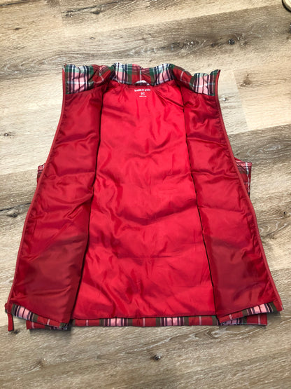 Kingspier Vintage - Land’s End red/ green/ blue/ white plaid down filled vest with zipper closure and slash pockets. Size medium.