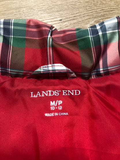 Kingspier Vintage - Land’s End red/ green/ blue/ white plaid down filled vest with zipper closure and slash pockets. Size medium.