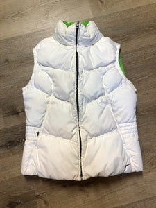 Kingspier Vintage - Nike white and green reversible down filled vest with zipper closure and slash pockets. size small.