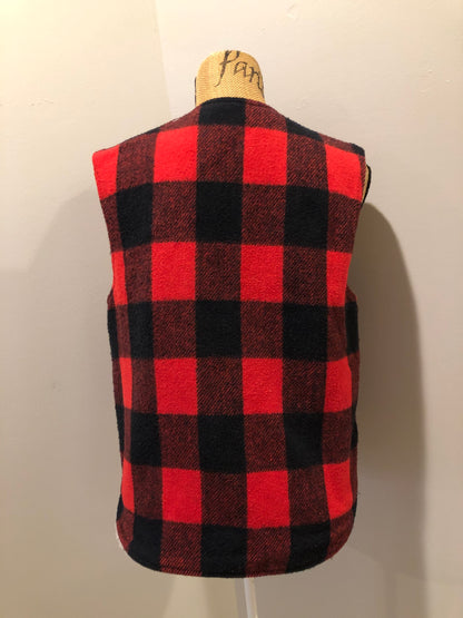 Kingspier Vintage - Shane “Weatherguard” red and black plaid wool vest with snap closures and flap pockets. Made in the USA.