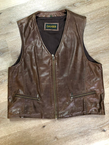 Kingspier Vintage - Danier medium brown leather vest with zipper and zip pockets. Size medium.