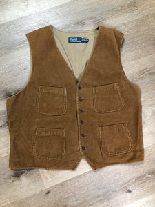 Kingspier Vintage - Ralph Lauren brown corduroy vest with button closures, four patch pockets and two inside pockets.