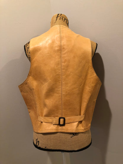 Kingspier Vintage - Cordovan tan leather vest with button closures and patch pockets.