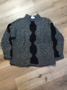 Kingspier Vintage - Hand knit grey and black wool jumper with rolled collar. Size L/XL.
