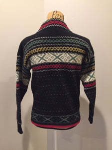Kingspier Vintage - Figgio black, red, green, yellow, cream, 100% wool sweater. Made in Norway.