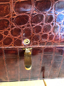 Kingspier Vintage - Bellestone red/brown lizard handbag, circa 1970’s with top handle, leather lining, brass hardware and clasp closure.