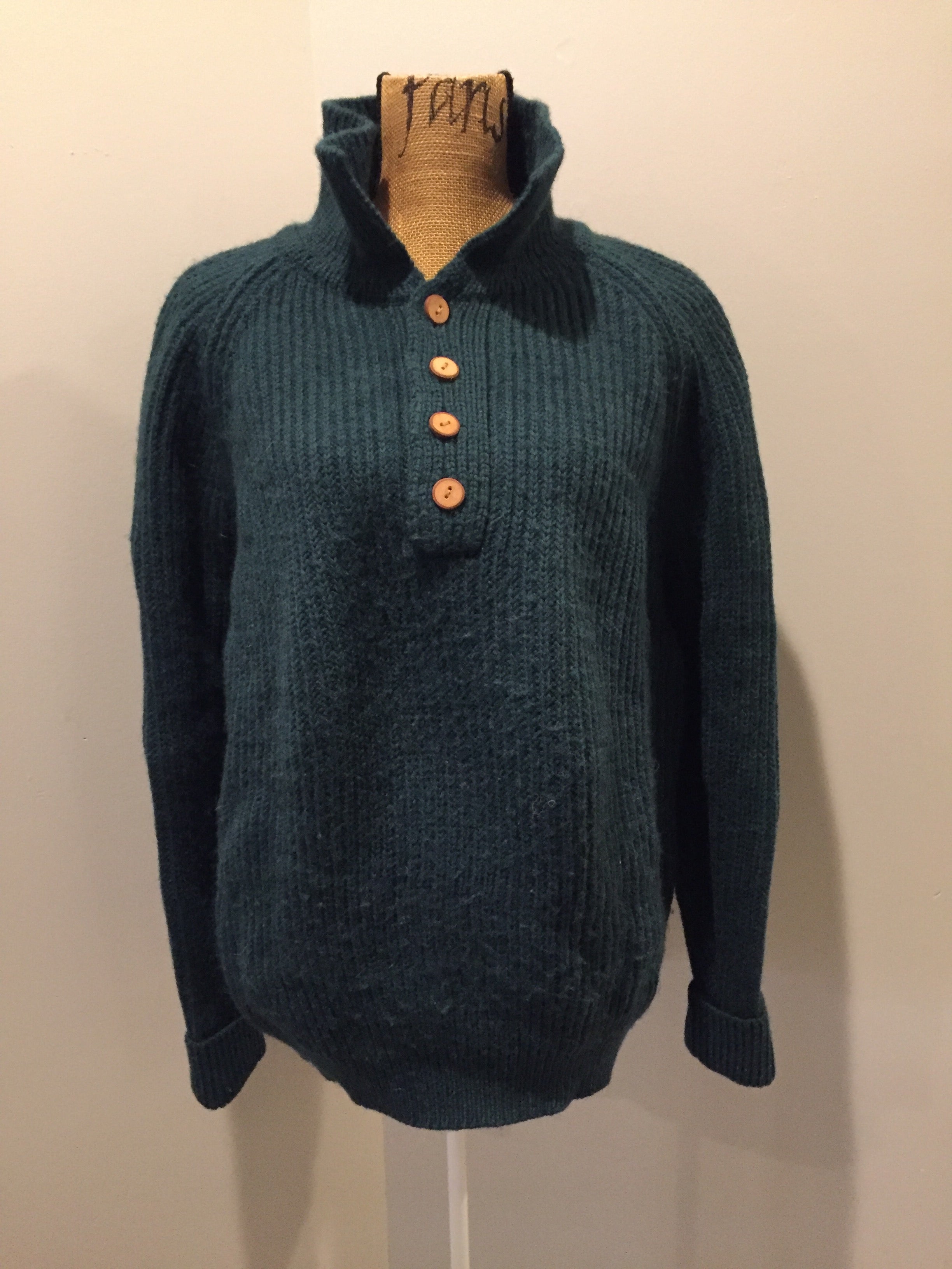 Great Northern Knitters Green Wool Sweater, Made 2024 in Canada