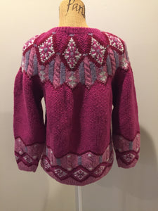 Kingspier Vintage - Ashley Sport hand knit wool Lpoi style sweater in magenta. Size large.