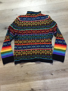 Kingspier Vintage - Vintage wool Nordic style jumper with multi-coloured psychedelic pattern. Size small.