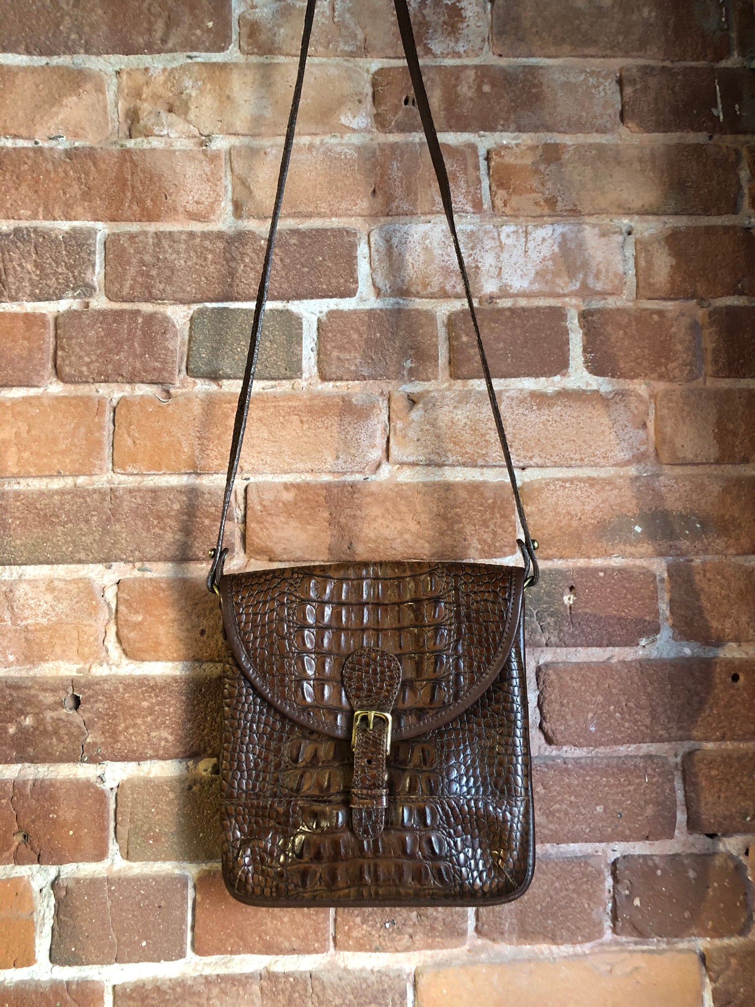 Vintage Brahmin embossed leather crocodile satchel shoulder bag