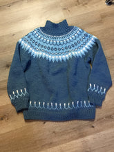 Load image into Gallery viewer, Kingspier Vintage - Hand knit blue lopi style sweater. Unknown fibres. Made in Canada. Size M/L.
